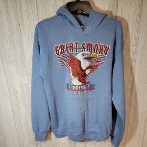 The Great Smokey Mountains Size Large Made in USA Eagle Sky Blue Hoodie